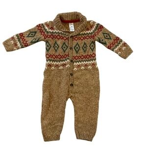 Carters Baby‎ Knit Fair Isle Sweater Romper Jumpsuit 9 Months Christmas Outfit